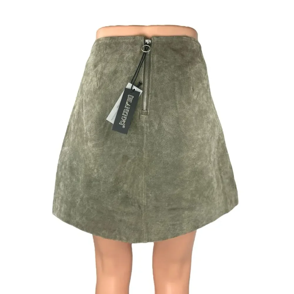 NEW Blank NYC Olive Green Faux Suede Zipper High Waisted Mini A-Line Skirt Sz 31